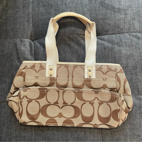 Coach Daisy Signature Khaki White/Cream Tote Purse - Picture 3 of 10